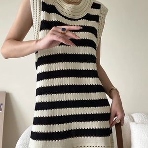 Commense Eyelet Stripe Knit Short Dress - Lightweight, minimal stretch, short.